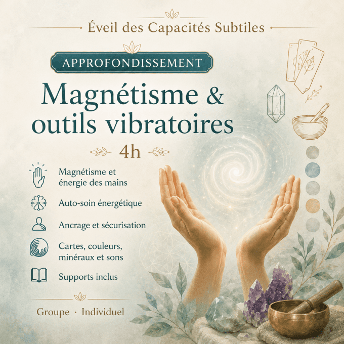 Magnétisme & Outils Vibratoires Atelier de pratique · 4h - Approfondissement  ( groupe )