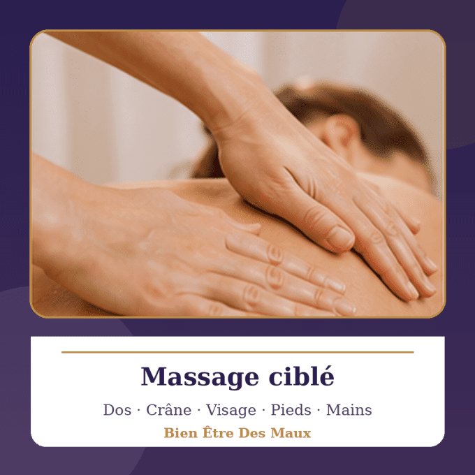 Massage ciblé - Dos, crâne, visage, pieds ou mains  -  Accessible